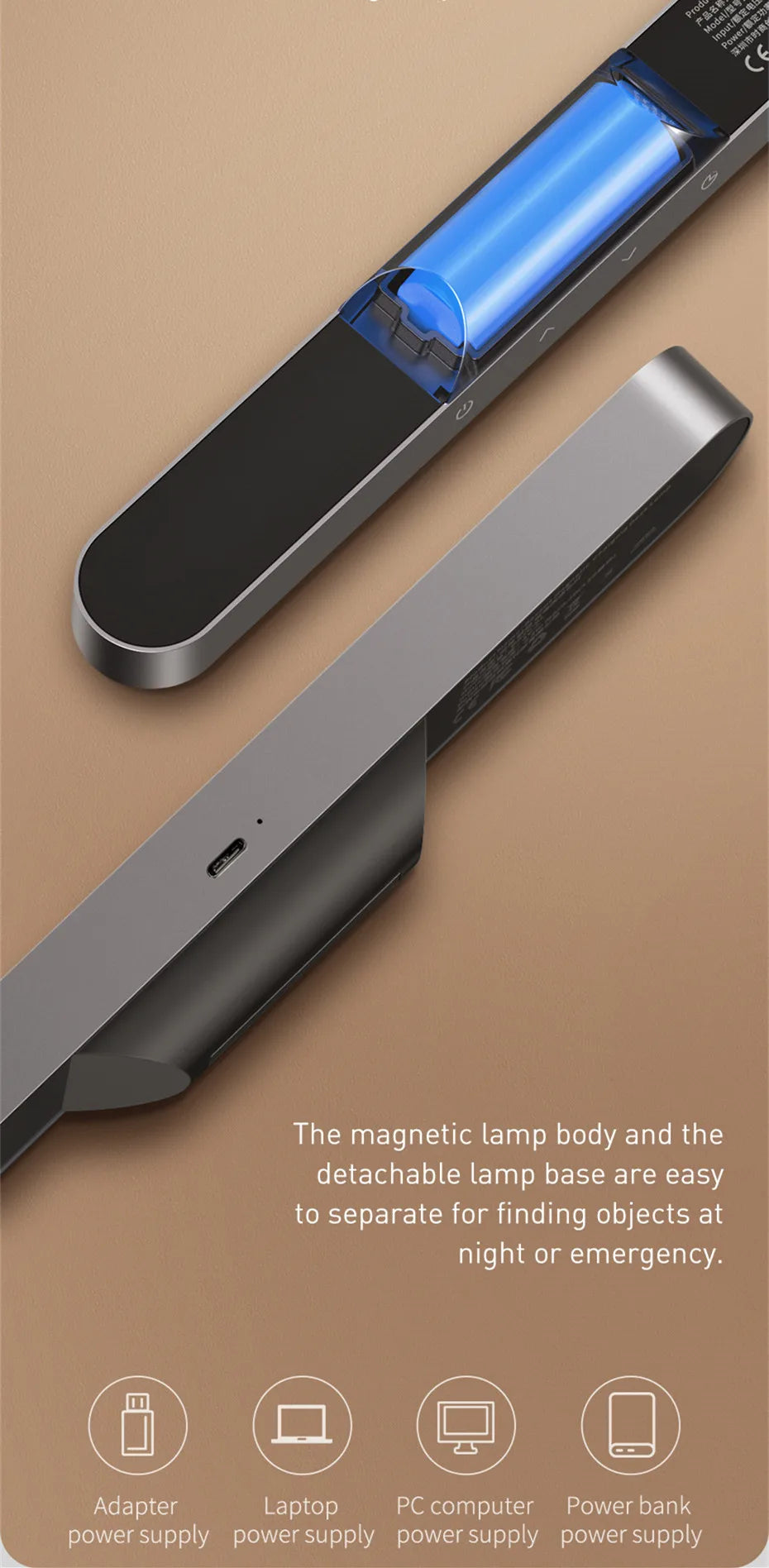Magnetic Rechargeable LED Desk Lamp with Stepless Dimming