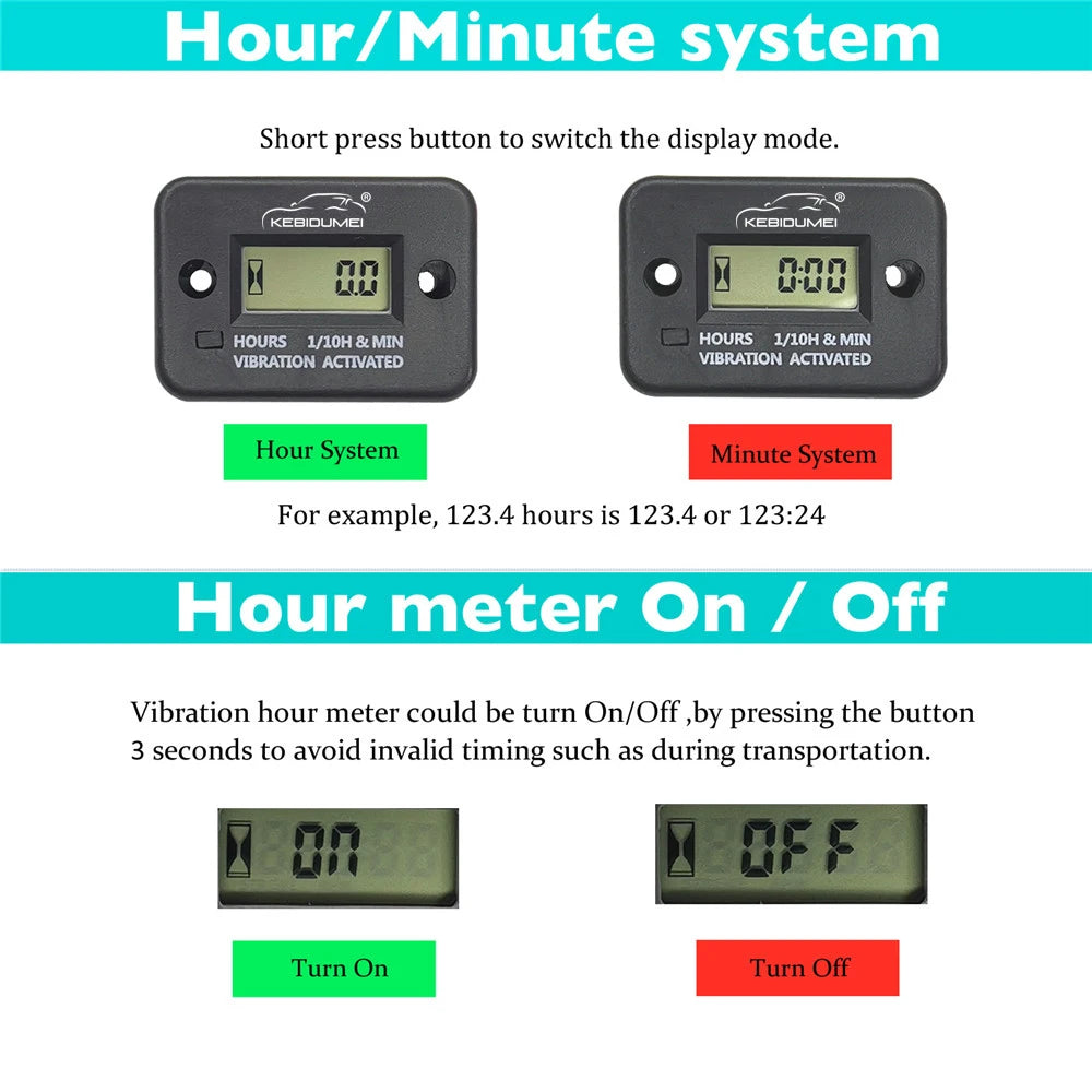 Wireless Digital Vibration Hour Meter for 2 or 4 Stroke Gas Engines