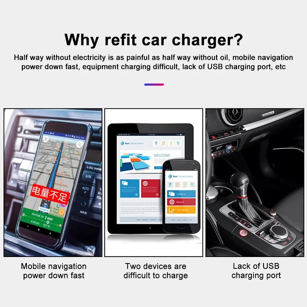 Dual Port USB-C PD and QC 3.0 Car Charger with LED Voltmeter