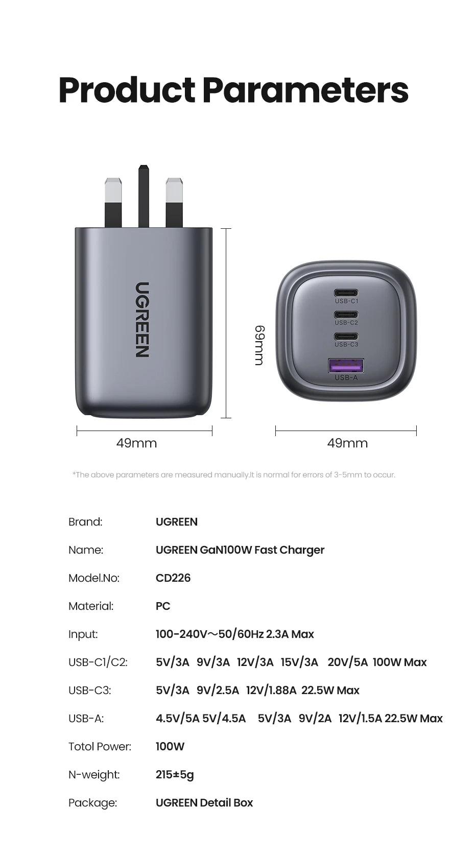 100W 4-Port GaN Fast Wall Charger with UK Plug - 21