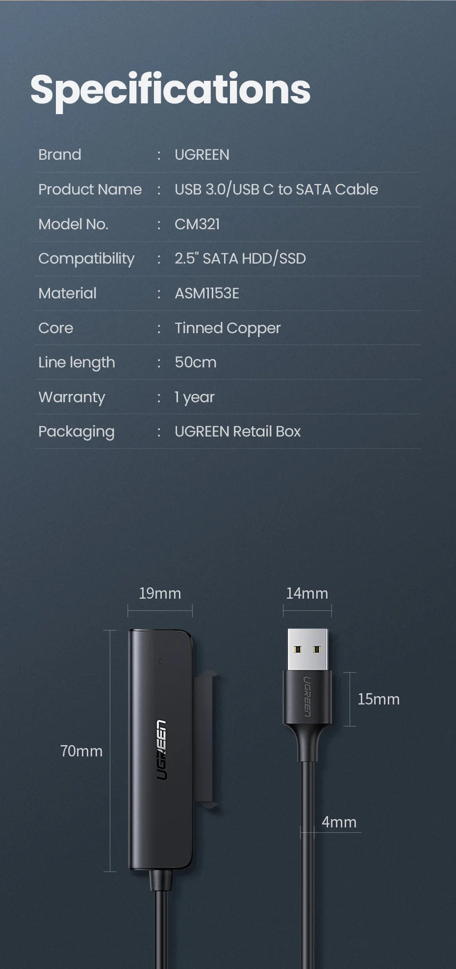 USB 3.0 to SATA Adapter for 2.5-Inch Hard Drives and SSDs - 19