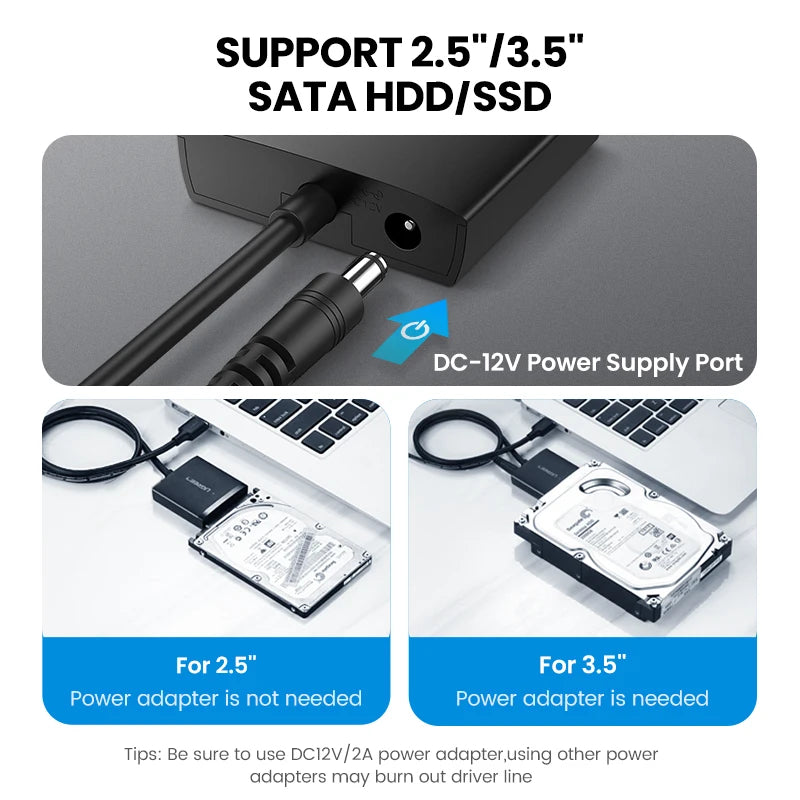 USB 3.0 to SATA Adapter for 2.5 and 3.5 Inch HDD SSD