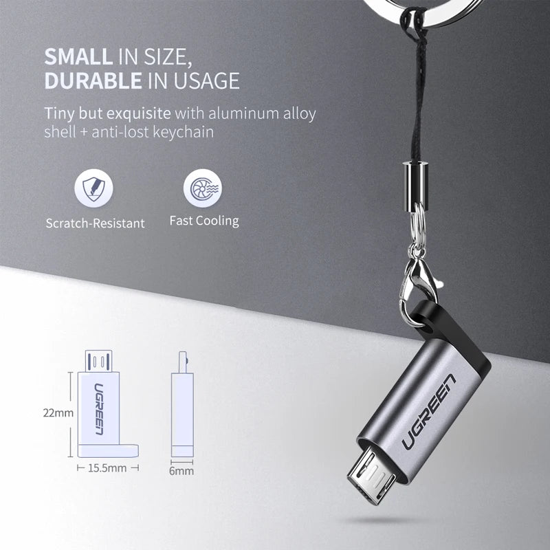 Micro USB Male to Type-C Female Charging and Data Adapter