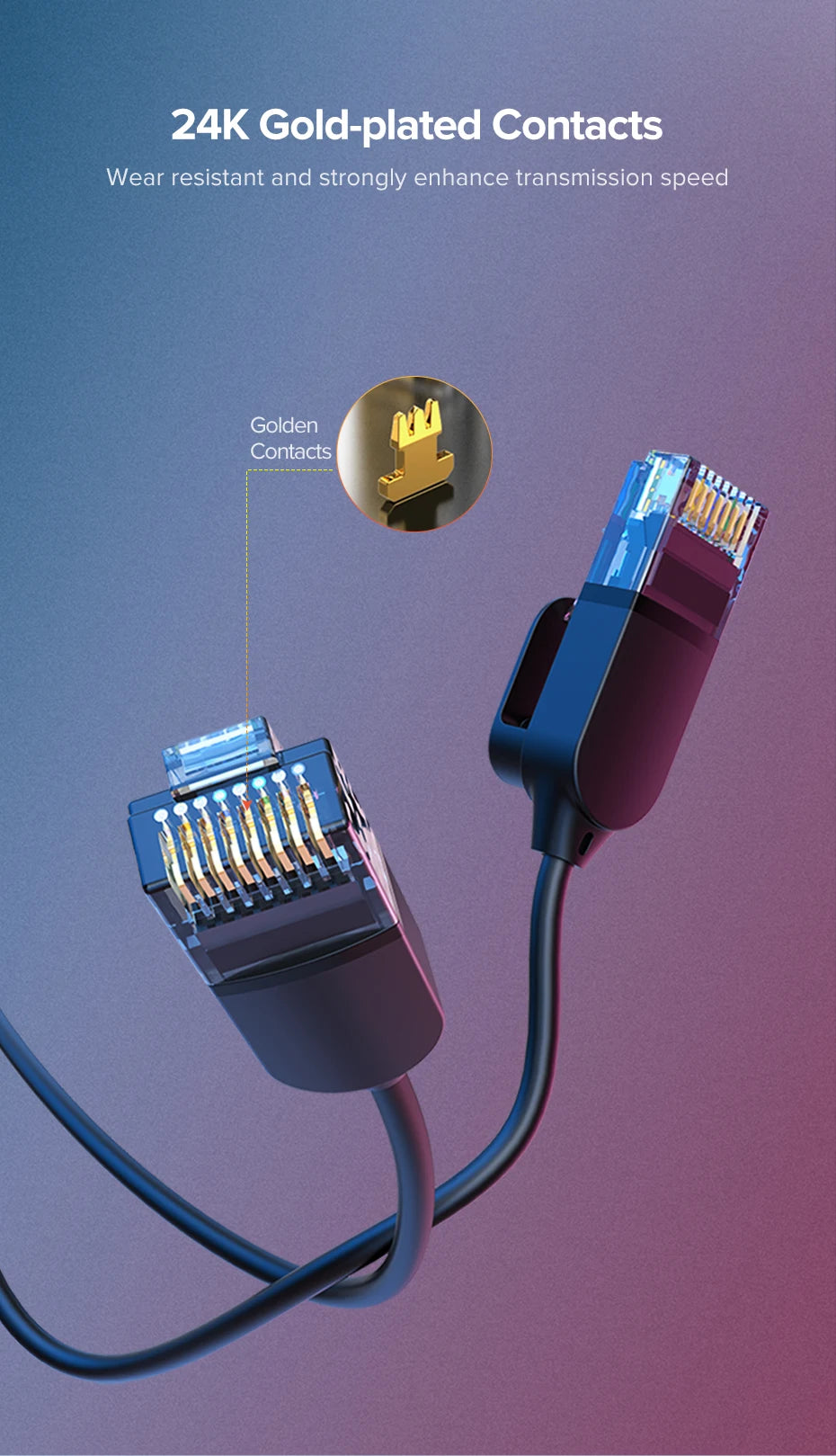 Cat 6A Ultra Slim Ethernet Cable 10Gbps High Speed Network Cord