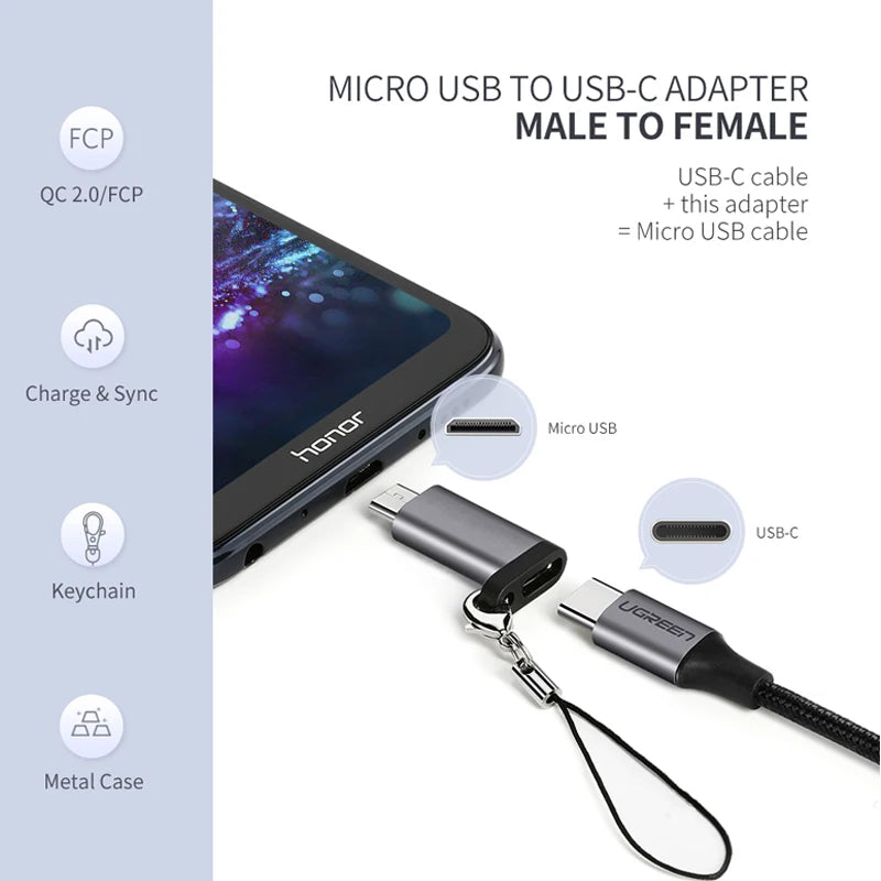 Micro USB Male to Type-C Female Charging and Data Adapter