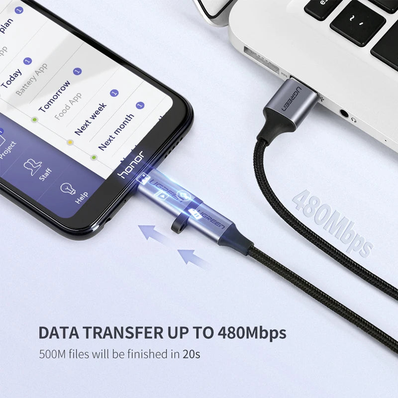 Micro USB Male to Type-C Female Charging and Data Adapter