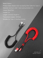 Retractable Spring USB-C Charging and Data Cable