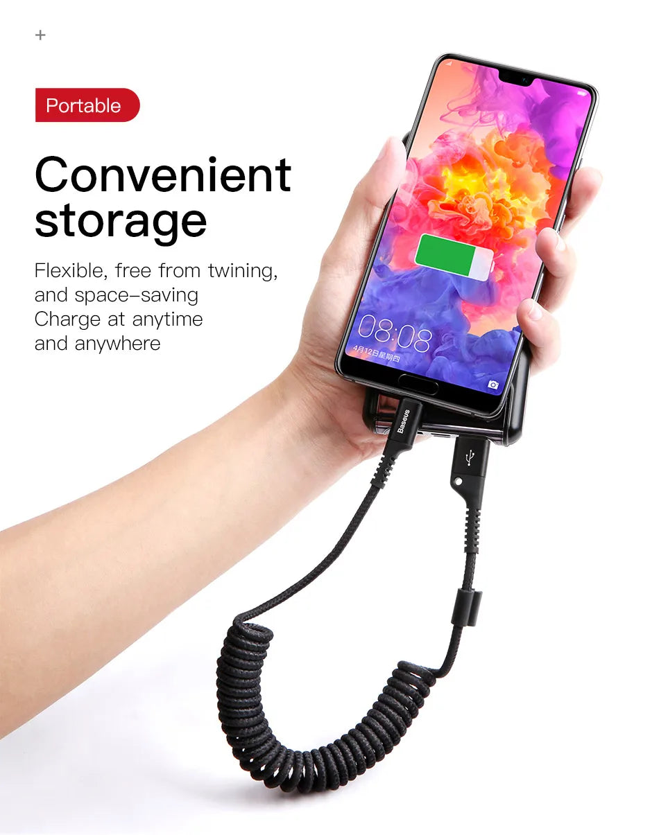 Retractable Spring USB-C Charging and Data Cable