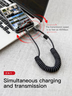 Retractable Spring USB-C Charging and Data Cable