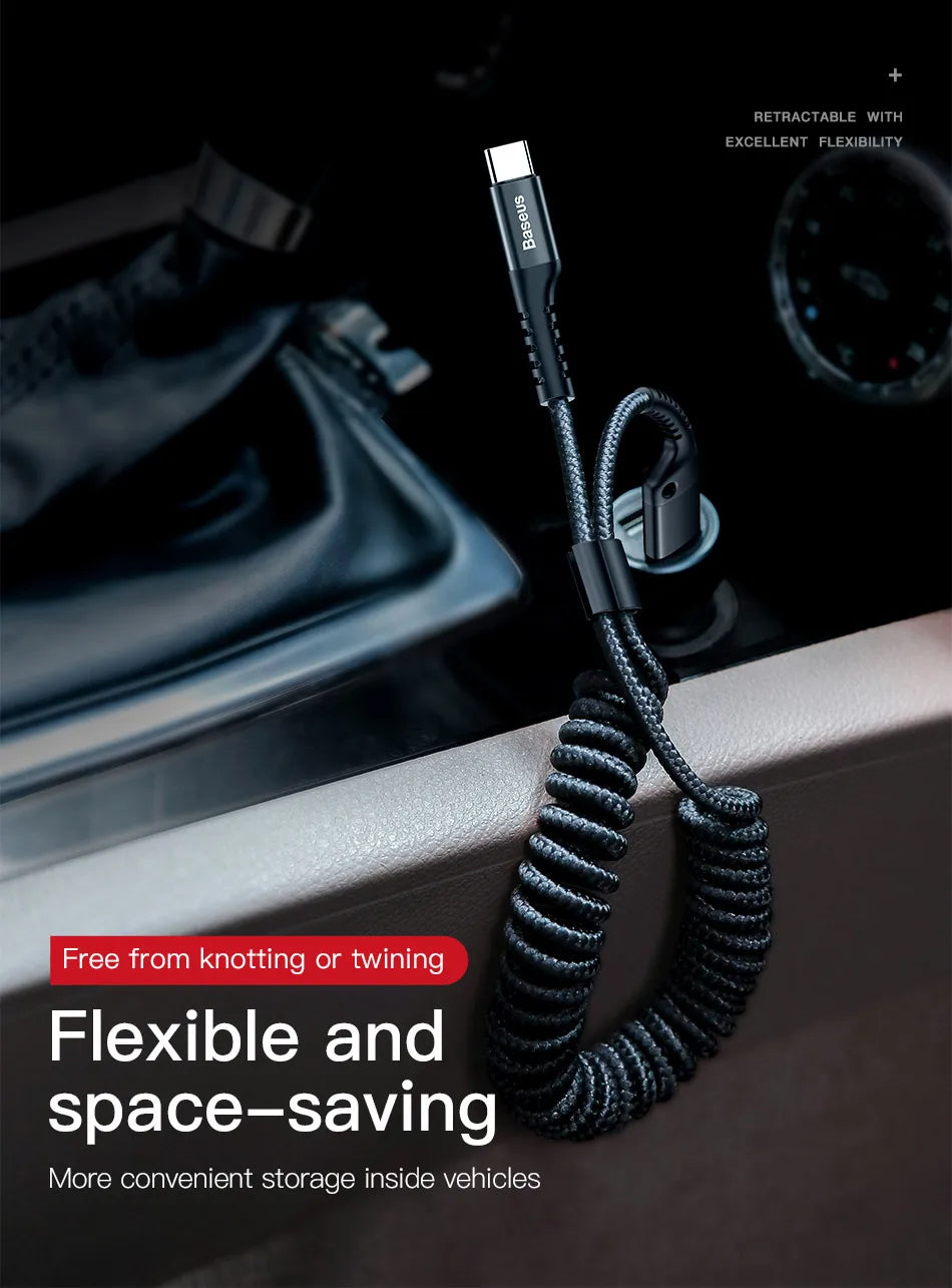 Retractable Spring USB-C Charging and Data Cable
