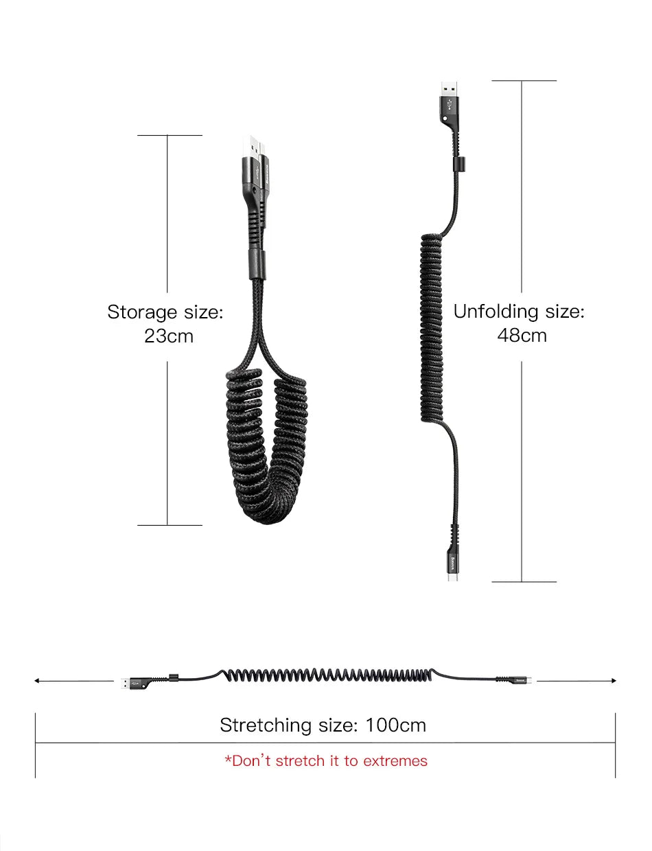 Retractable Spring USB-C Charging and Data Cable