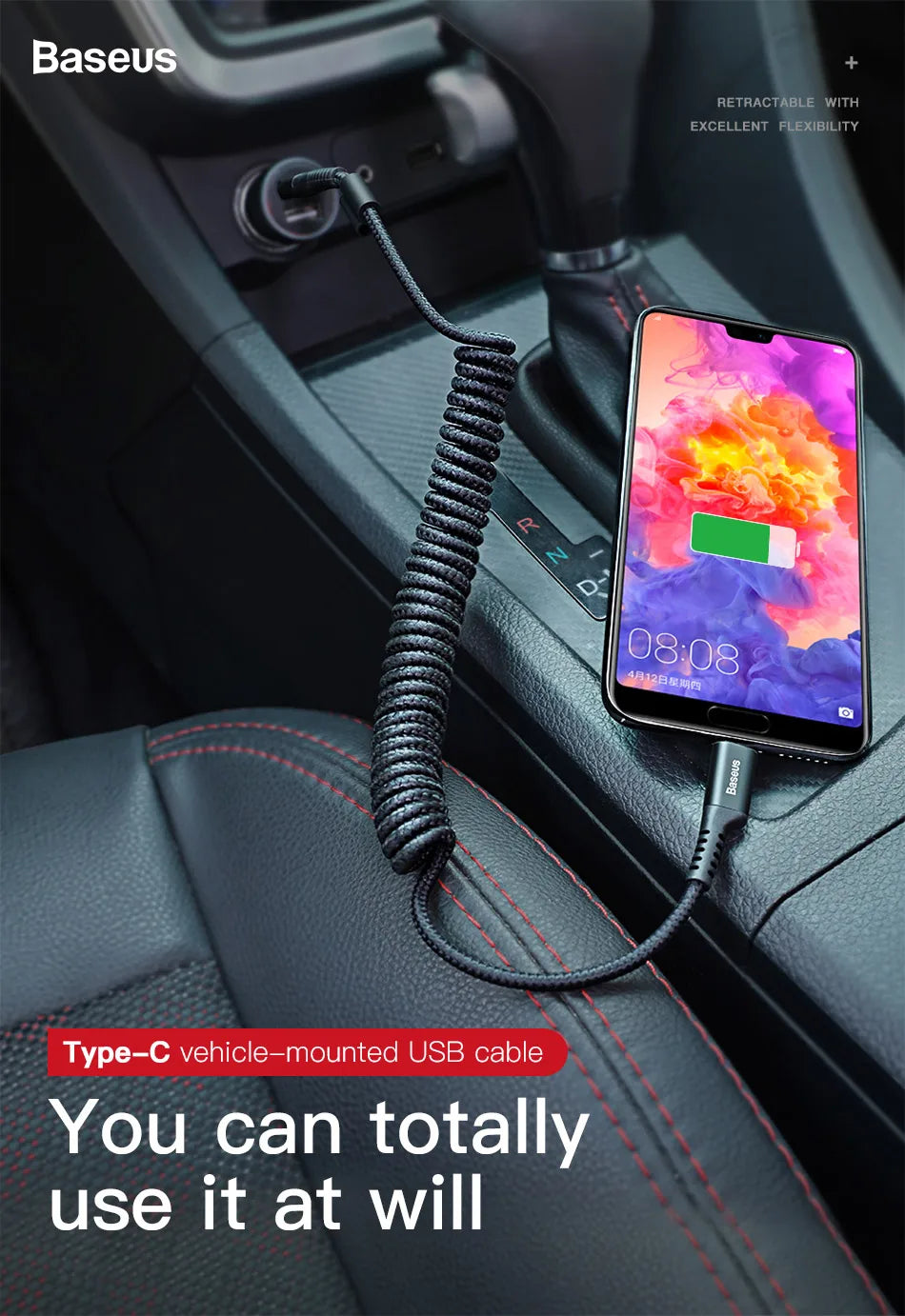 Retractable Spring USB-C Charging and Data Cable - 7