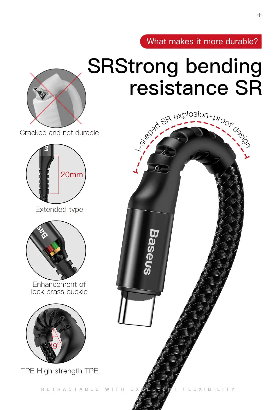 Retractable Spring USB-C Charging and Data Cable