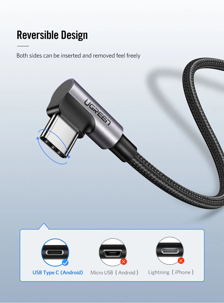 90 Degree Right-Angle USB-C Fast Charging Data Cable