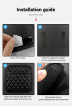 Adhesive PU Leather Car Storage Pocket Organizer for Phone and Keys