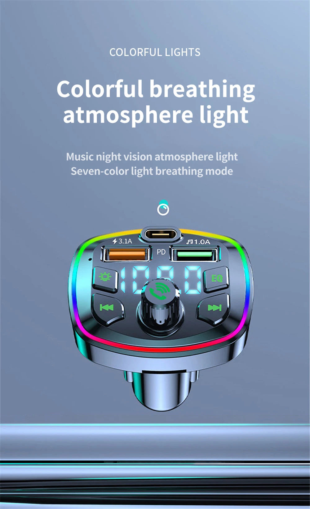 Bluetooth 5.0 FM Transmitter Car Charger PD 18W USB Dual Port Adapter