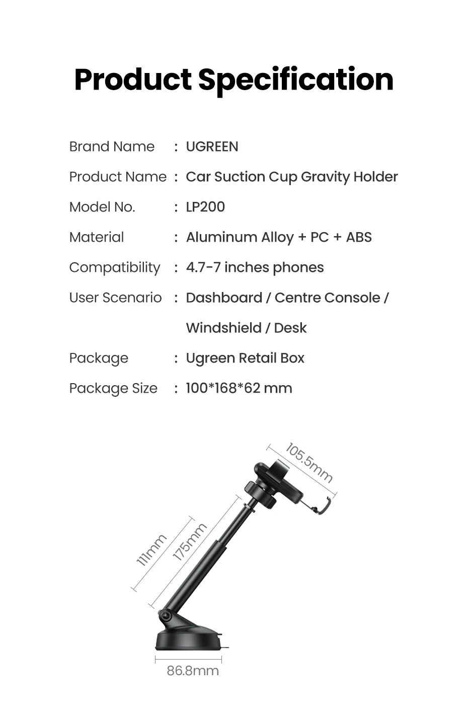 Gravity Car Phone Mount for Dashboard and Windshield