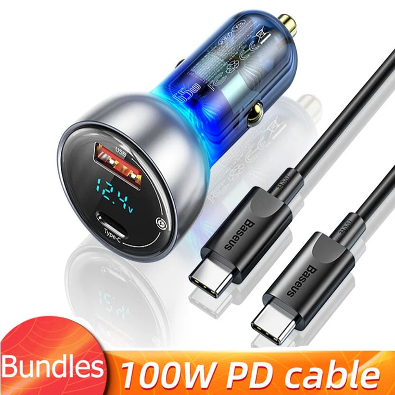 65W Dual Port Fast Car Charger with Voltage Display