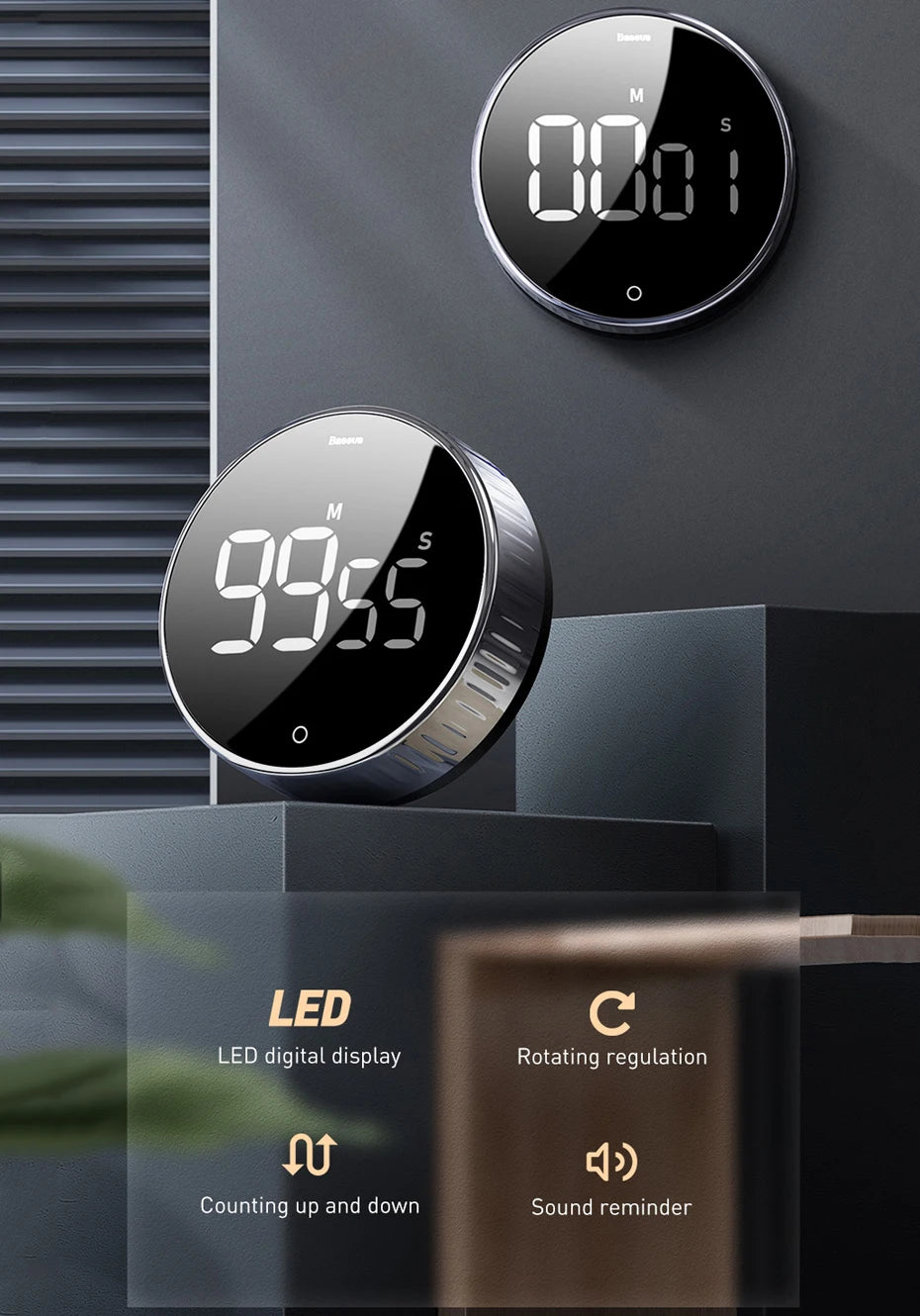Magnetic LED Digital Rotating Kitchen Countdown Timer - 7