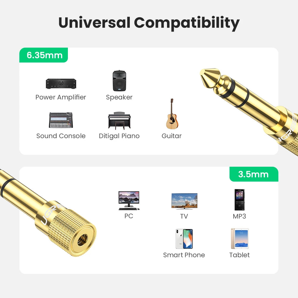 6.35mm Male to 3.5mm Female Stereo Audio Adapter