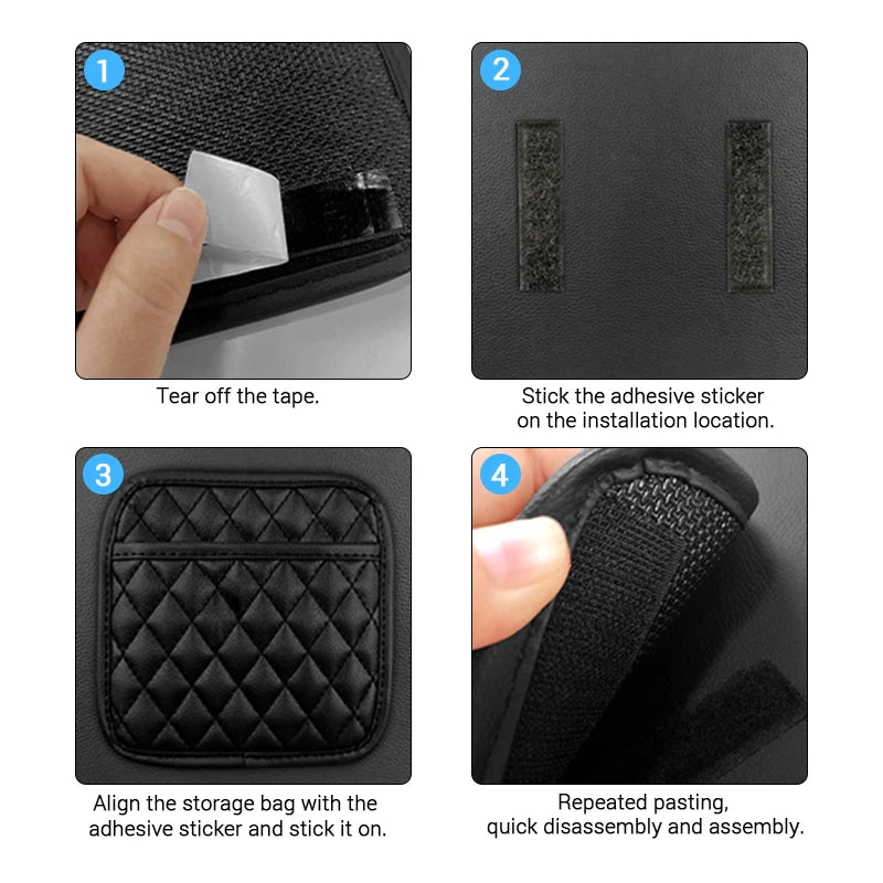 Adhesive PU Leather Car Storage Pocket Organizer for Phone and Keys