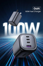 100W 4-Port GaN Fast Wall Charger with UK Plug