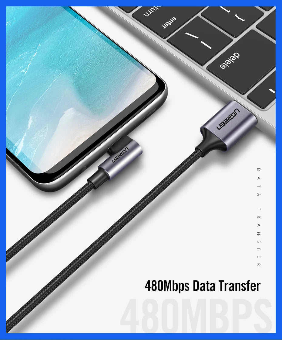 90 Degree Right-Angle USB-C Fast Charging Data Cable
