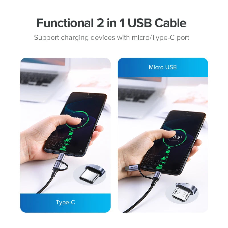 2-in-1 USB-C and Micro USB Fast Charging Data Cable