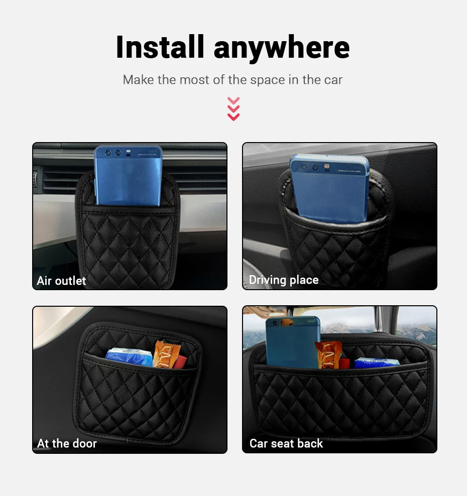 Adhesive PU Leather Car Storage Pocket Organizer for Phone and Cards