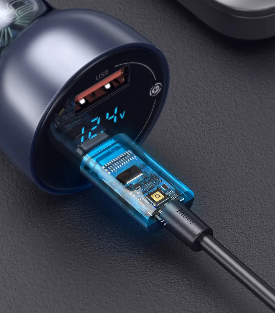 65W Dual Port Fast Car Charger with Voltage Display