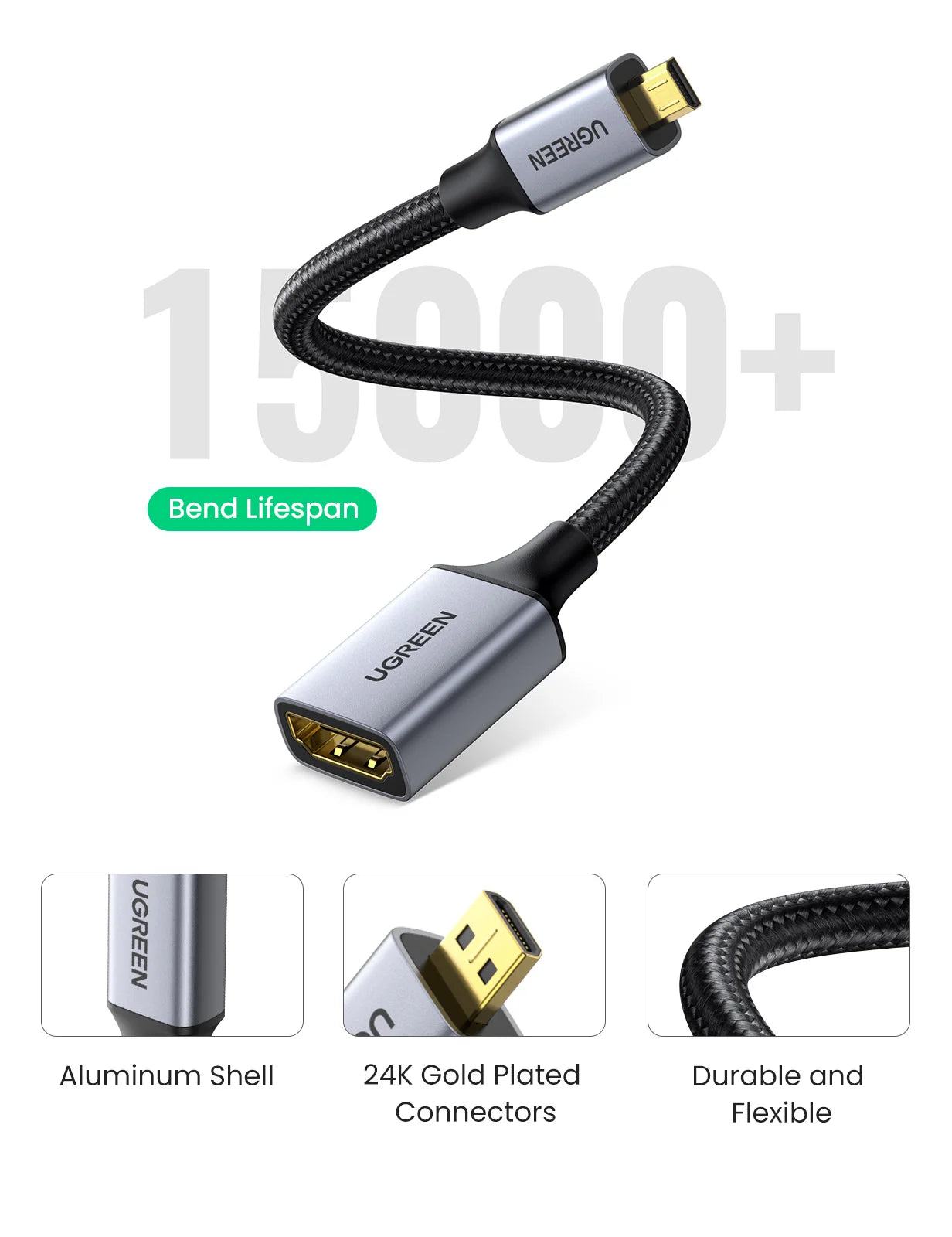 Micro HDMI to HDMI Adapter 4K 60Hz Cable - 12