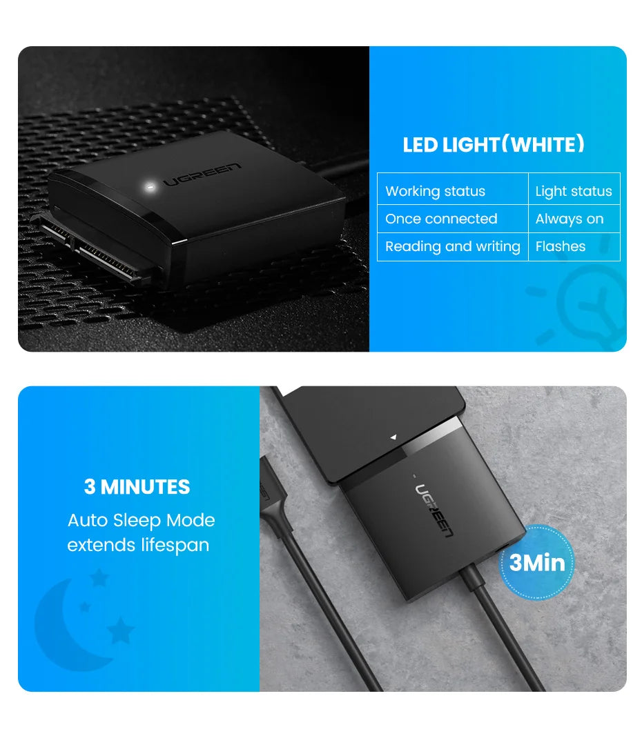 USB 3.0 to SATA Adapter for 2.5 and 3.5 Inch HDD SSD