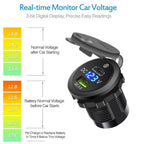 Dual Port USB-C PD and QC 3.0 Car Charger with LED Voltmeter