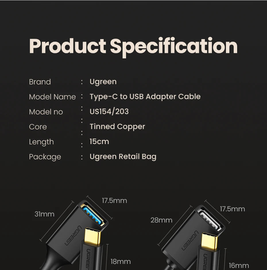 USB-C to USB 3.0 OTG Adapter Cable for Smartphones and Tablets - 17