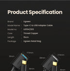 USB-C to USB 3.0 OTG Adapter Cable for Smartphones and Tablets