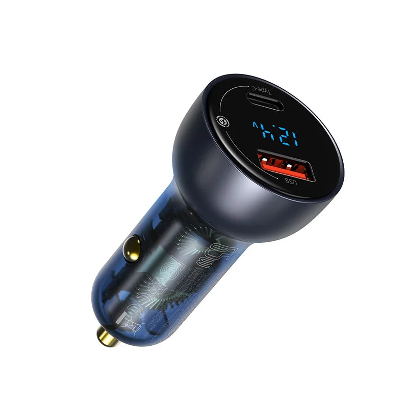 65W Dual Port Fast Car Charger with Voltage Display