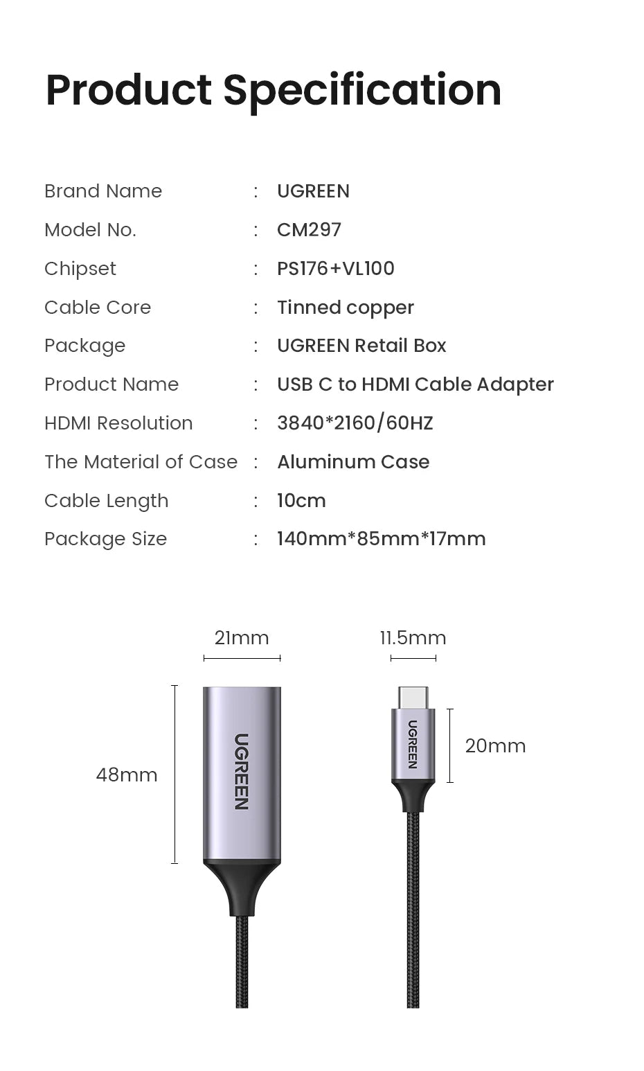 4K 60Hz USB-C to HDMI Adapter for Laptops and Smartphones