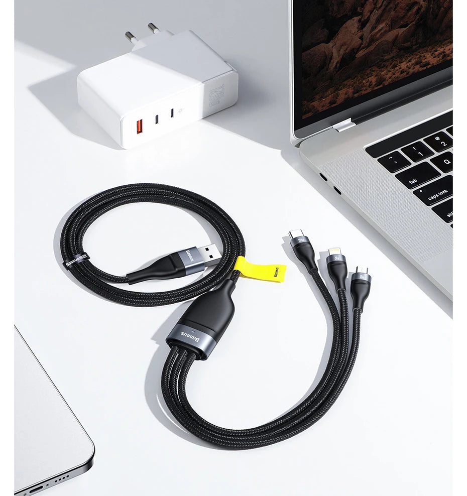 3-in-1 Fast Charging USB Cable with 100W PD Power Delivery