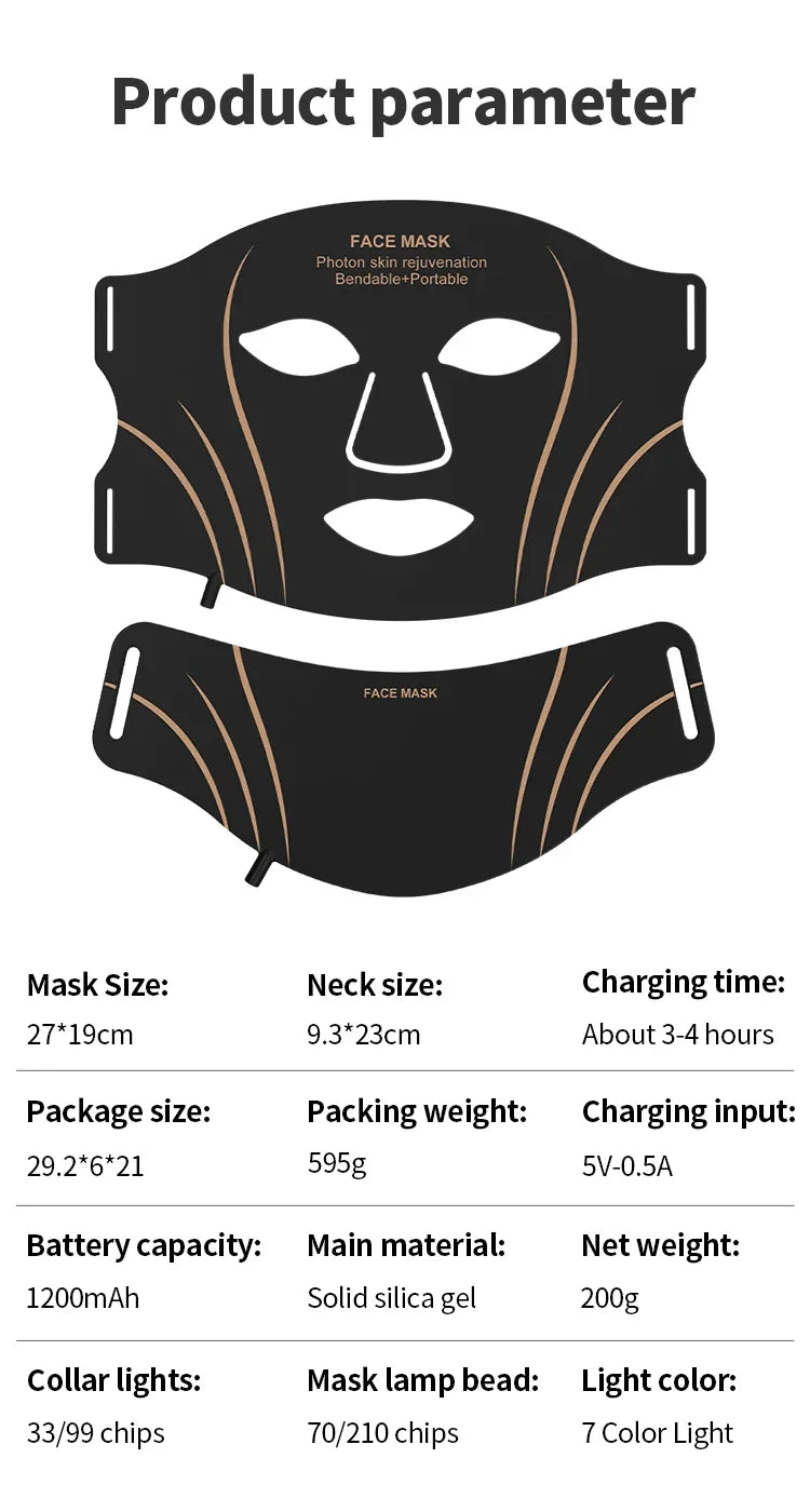 7-Color LED Face and Neck Light Therapy Mask - 13