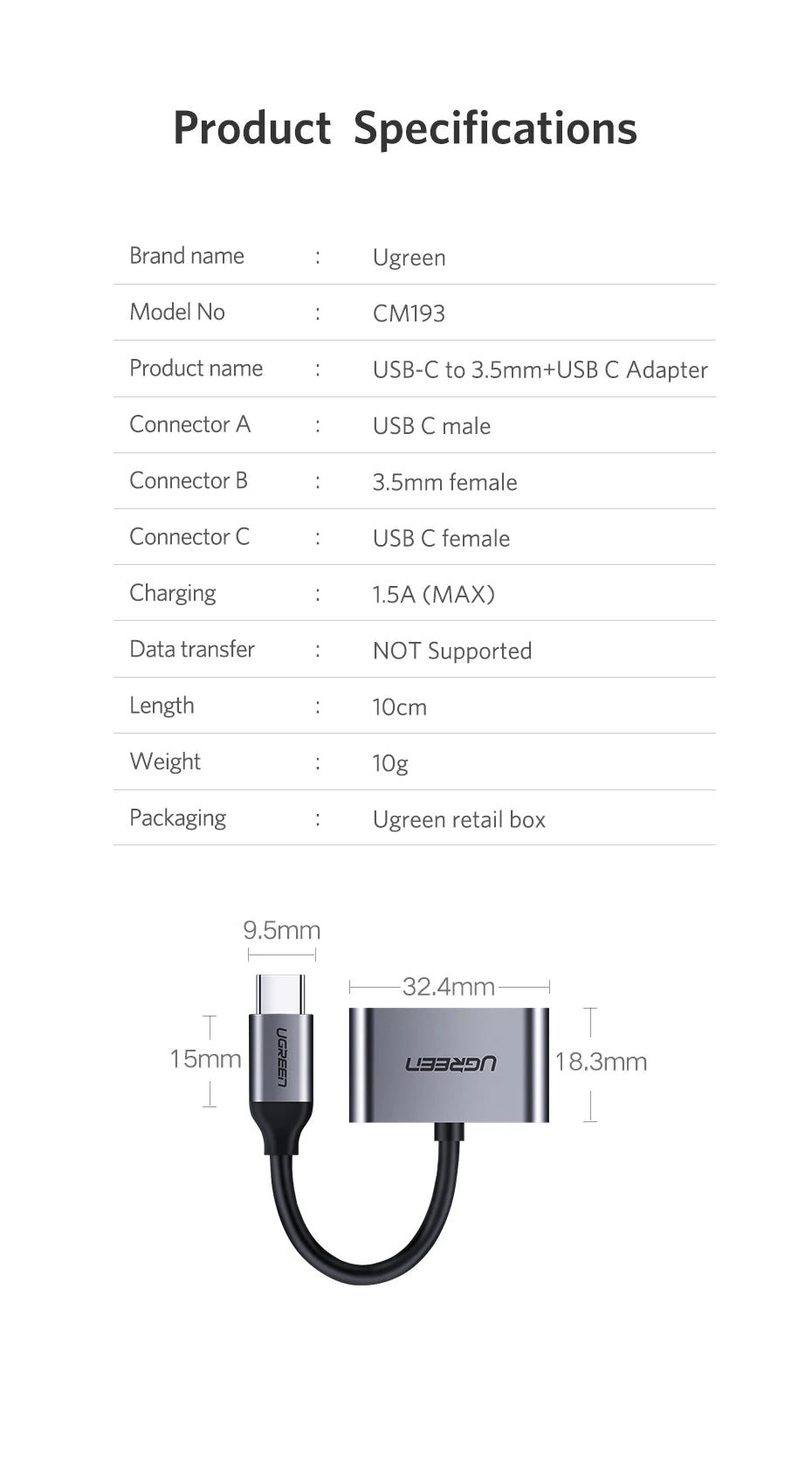 USB-C to 3.5mm Headphone and Charging Adapter - 19