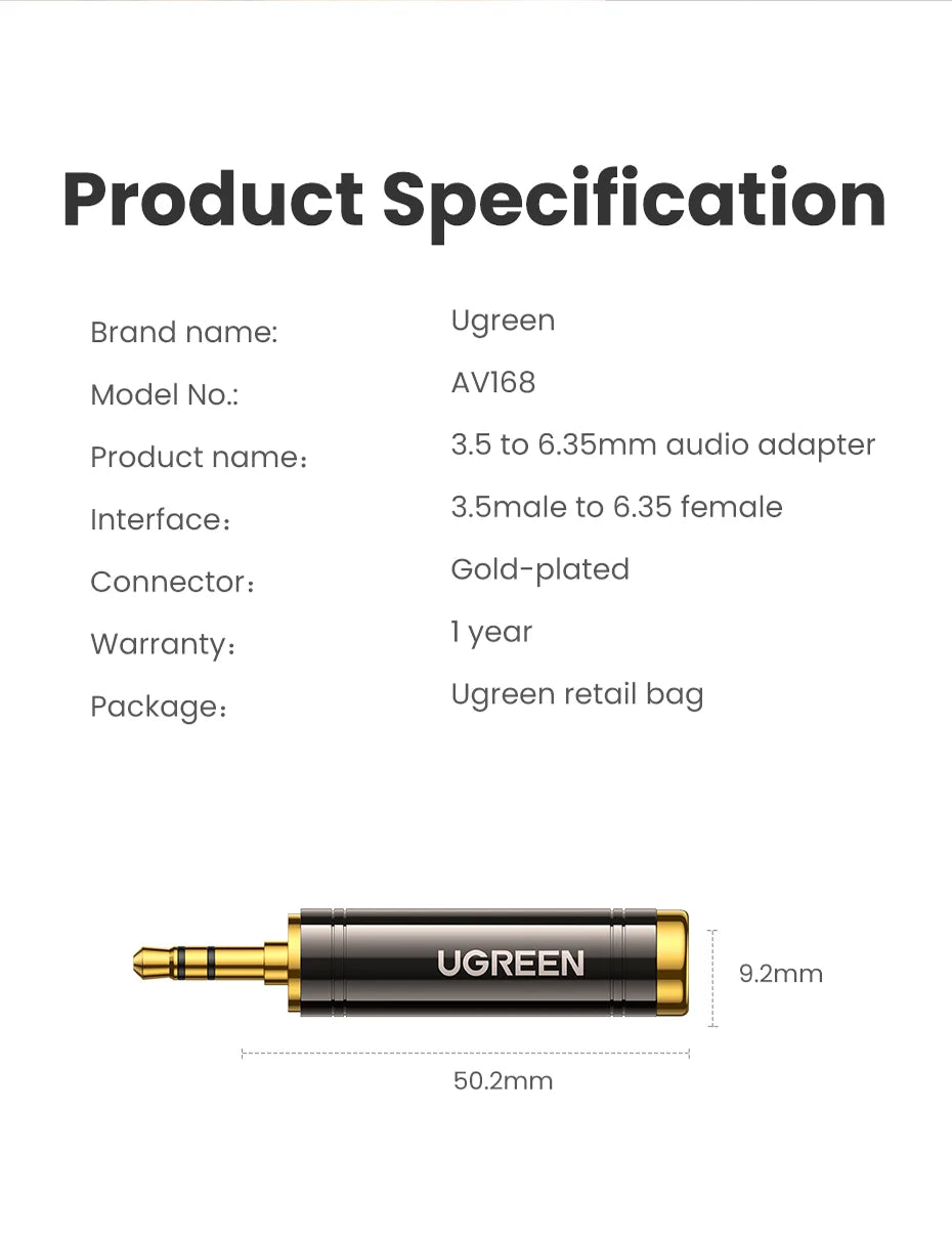 3.5mm to 6.35mm Stereo Audio Adapter Jack
