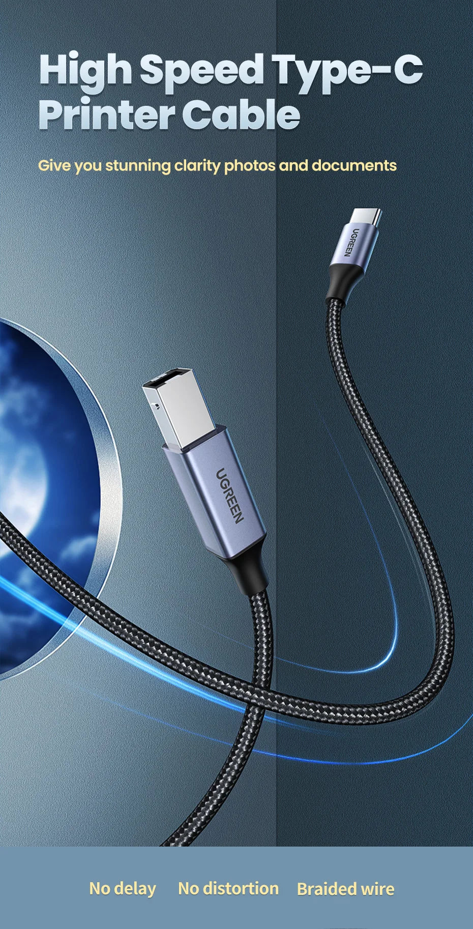 USB-C to USB-B 2.0 Printer and Scanner Cable