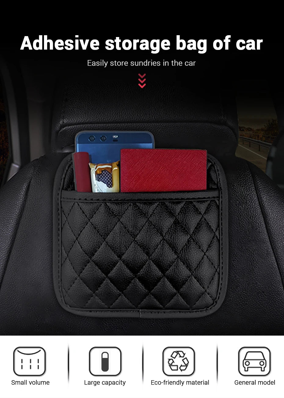 Adhesive PU Leather Car Storage Pocket Organizer for Phone and Cards