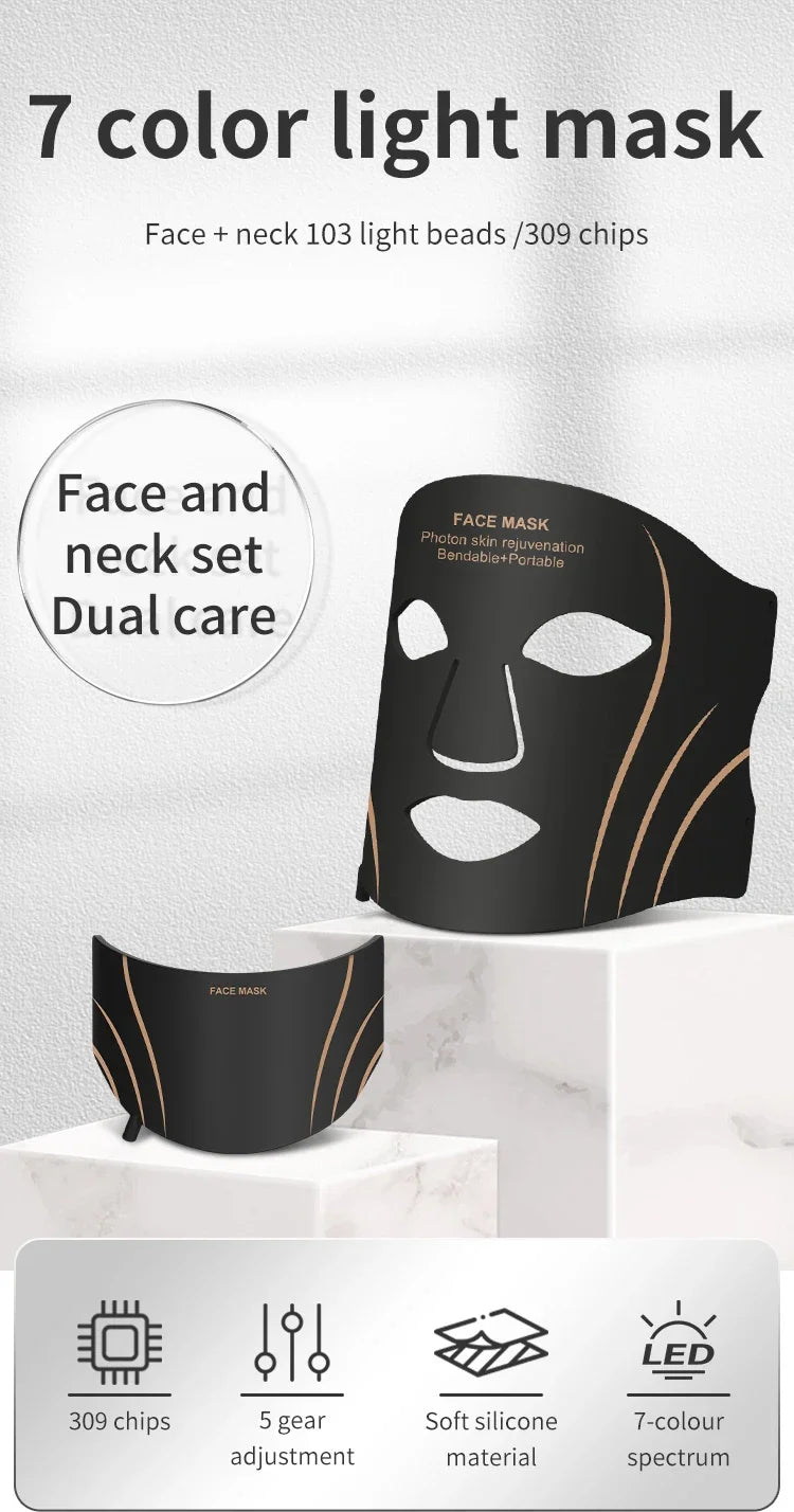 7-Color LED Face and Neck Light Therapy Mask - 7