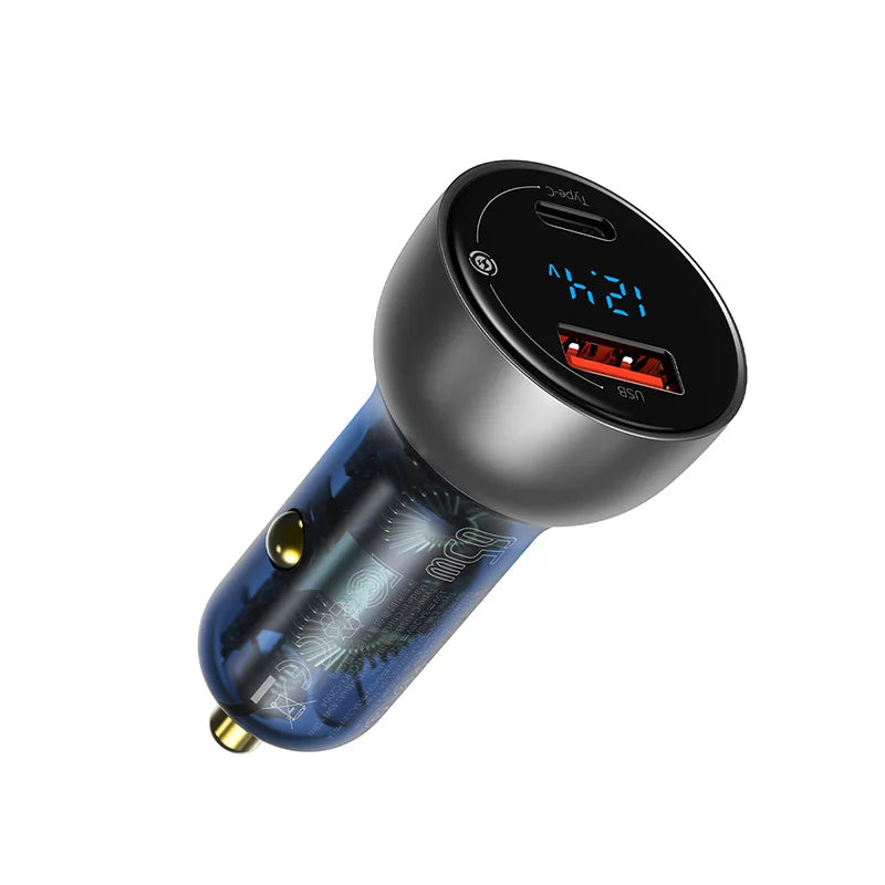65W Dual Port Fast Car Charger with Voltage Display