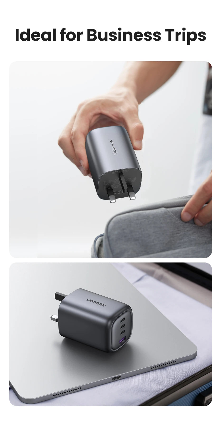 100W 4-Port GaN Fast Wall Charger with UK Plug - 20