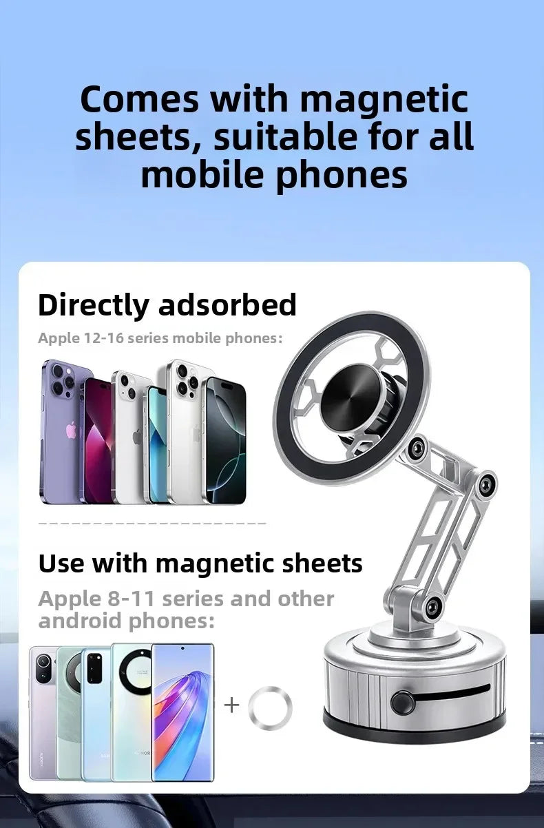 Magnetic Car Phone Holder with Vacuum Sucker and 360 Degree Rotation