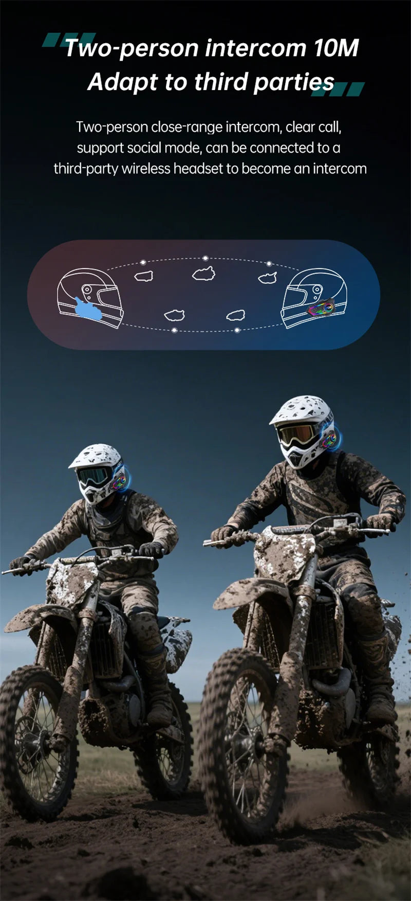 Bluetooth 6.0 Motorcycle Helmet Intercom with RGB Lighting