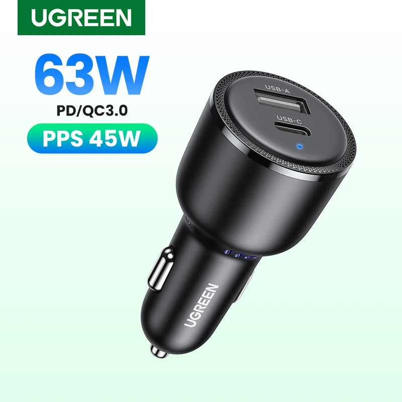 63W Dual-Port Fast Car Charger with PD 3.0 and PPS - 1