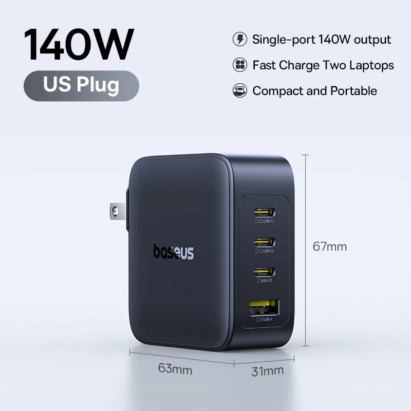 140W GaN Fast Wall Charger for Laptops and Smartphones